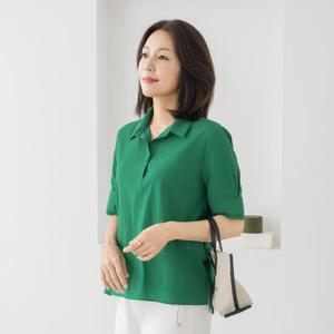 엄마옷 마담4060 캐주얼 베이직 인견 반팔블라우스 카라반오픈-ZBL2507019-