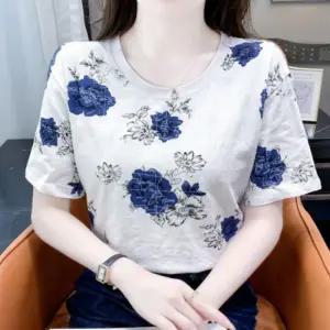 플라워 라운드 오버핏 티 여름 데일리 반팔 루즈핏 셔츠 여성 신상 기본 H6WFIPT0Z