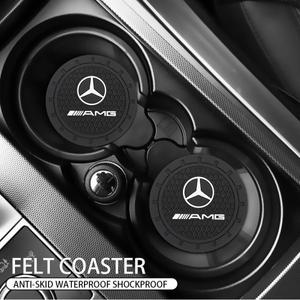 2Pcs 자동차 코스터 PVC 로고 워터 컵 패드 안티 슬립 매트 메르세데스 벤츠 AMG GLE GLS CLS GLC CLA GLA