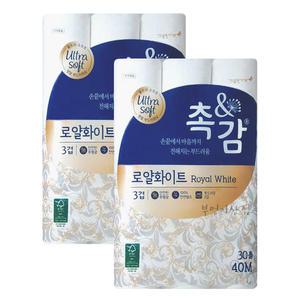 깨끗한나라 촉앤감 로얄 화이트 화장지 40m x 30롤x 2팩