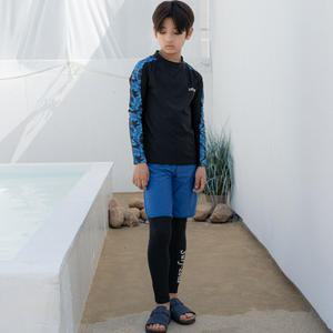 아동 주니어 남아 초등학생 중등 수영복 긴팔 반바지 레깅스 3종 세트 풀잎 라인 55 래쉬가드