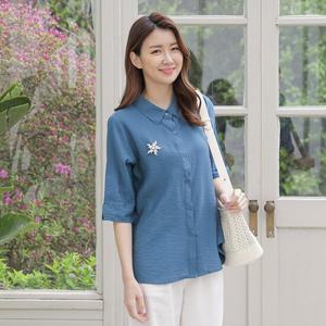 [우일인견] 여성 여름 시원한 오픈 카라 셔츠 인견 블라우스