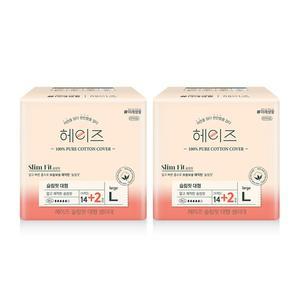 헤이즈 순면커버 슬림핏 생리대 대형 14+2매 2팩