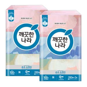 깨끗한나라 미용티슈 순수 소프티 280매 3입 2팩
