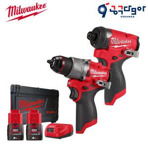 밀워키 M12 FPP2A2-302X 12V 충전 임팩드라이버 해머드릴 GEN3 콤보세트 M12 FID2 FPD2 3.0Ah 세트