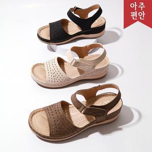 [호박슈즈]5cm 가볍고 편안한 벨크로 스트랩 샌들 미끄럼방지 고무창  112453