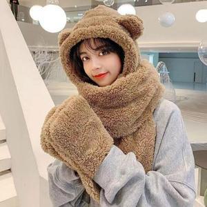 캐주얼 인기 일체형 뽀글이 후드 모자 목도리 장갑