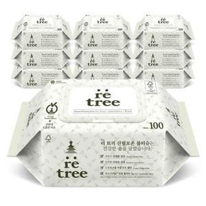 리트리 산림보존 4겹원단 물티슈 캡형 100매 10개 간편한 깨끗한 안전한 온가족 위생