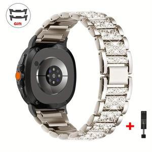 갤럭시 워치 8/8 클래식 46mm 메탈 스테인리스 스틸 손목 밴드  팔찌 워치8용 다이아몬드 스트랩