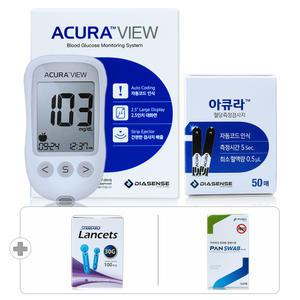 아큐라 뷰 당뇨 검사 혈당계 시험지 세트[혈당측정기+측정지 60매+채혈기+침 110개+솜 100매] 플러스