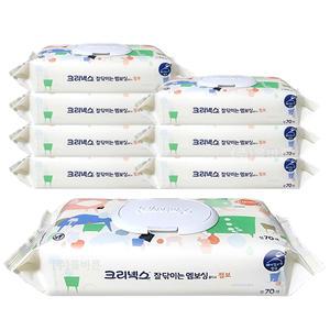 크리넥스 잘닦이는 엠보싱 물티슈 점보 캡형 70Px8팩
