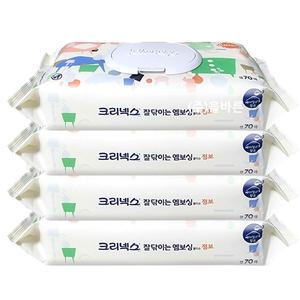 크리넥스 잘닦이는 엠보싱 물티슈 점보 캡형 70Px4팩