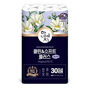 한예지 페르니 클린앤소프트 플러스 천연펄프 화장지 3겹 30m 30롤 1팩