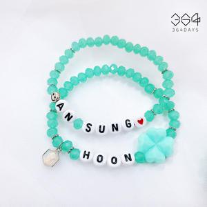 364days 2개set 안성훈 굿즈 민트색 크리스탈 팔찌 이니셜 응원 팔찌세트