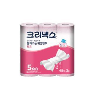 | 크리넥스 | NEW 빨아쓰는 위생행주 핑크 45매 x 3롤 x 1EA 도톰한흡수층 기름기제거 식품용기구 물기 캠