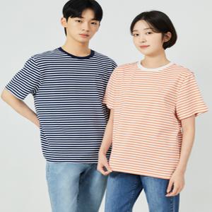 [게스][ON] 유니 세미오버핏 싱글 스트라이프 반팔티 NP2KE403