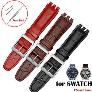 SWATCH 시계 스트랩 17mm 19mm 쇠가죽 가죽 팔찌 남성 여성 방수 스포츠 교체 시계 밴드