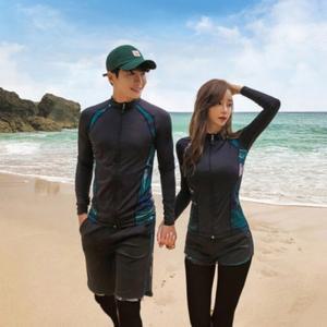 커플 래쉬가드 야자수 성인 세트 수영복 4종 집업 남성용 계곡 여성 AS007