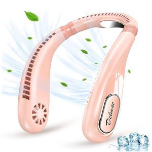 델맥 휴대용 넥 선풍기, 6000mAh 충전식 개인용 경량 웨어러블 저소음 3단 핸즈프리 실내외용 헤드폰 디자인 스포츠 선풍기(핑크색)