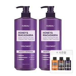 쿤달 네이처 트리트먼트, 아카시아모링가, 1058ml, 2개 + 증정(샴푸 화이트머스크, 100ml ,1개 +바디워시 화이트머스크 ,100ml ,1개 + 트리트먼트 화이트머스크 ,100ml, 1개 )