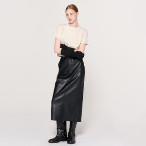 WOMAN 페이크레더 H라인 롱스커트 [BLACK] / WBD3L13506