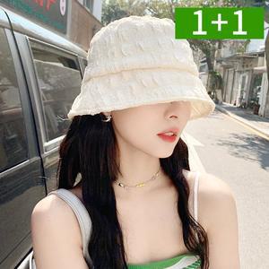 1+1 여성 셔링 주름 벙거지모자 자외선차단 여름 버킷햇 챙 모자