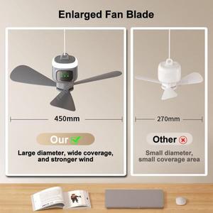 12000mAh 휴대용 천장 팬 야외 캠핑 텐트 공기 순환기 쿨러 충전식 원격 제어 LED 라이트