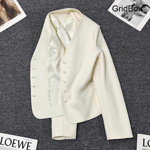 여성 크롭 정장자켓 봄가을 미니멈 여성숏자켓 GirdBox 화이트 오피스룩 캐주얼 투피스