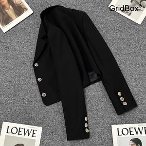 크롭 정장 자켓 여성블랙정장 GirdBox 여름 여성자켓 숏 디자인 오피스룩 빈티지 캐주