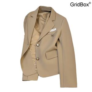 여성 카키색 크롭숏 GirdBox 학원풍 정장자켓 여자 스타일리쉬 수트 오피스룩 캐주얼
