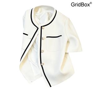 GirdBox 여름 여성 정장 크롭 자켓 블랙 앤 화이트 펄 버튼 심플 디자인 GirdBox