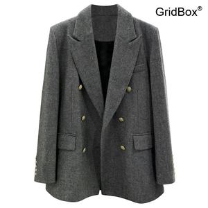 여성 겨울 정장 더블버튼 모직 자켓 GirdBox 패션 격식있는 여성정장자켓 화이트 스타