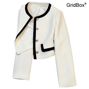 여성정장자켓 봄가을 크롭 GirdBox 트위드 투피스 상의 화이트 스트리트패션 고급스러