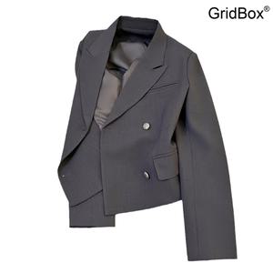 여성 가을 그레이 크롭 자켓 GirdBox 트렌디한 정장 스타일 숏셋업 여자 소형 블레이저