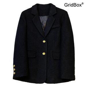 검정색 리프레싱 슬림 라인 안감 플러핏 여성 겨울 캐주얼 블레이저 GirdBox 여성정장