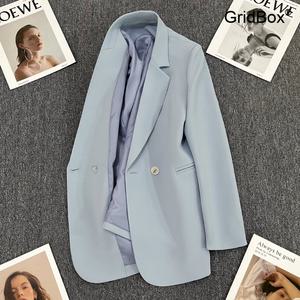 파란색 여성 정장 자켓 봄가을용 단추 디자인 GirdBox 세련된 캐주얼 코트 오피스룩