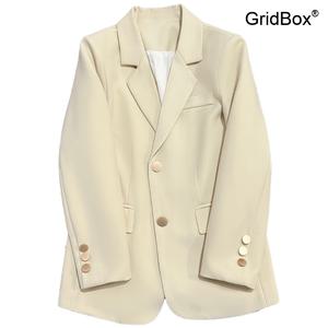 여성정장자켓 GirdBox 미색 메탈버튼 봄가을 캐주얼 슬림핏 오피스룩 디자인감 있는 싱