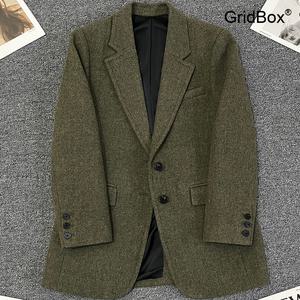 여성 트위드 정장 자켓 겨울 캐주얼 럭셔리 그린 GirdBox  톤 더블 버튼 스타일리쉬 심