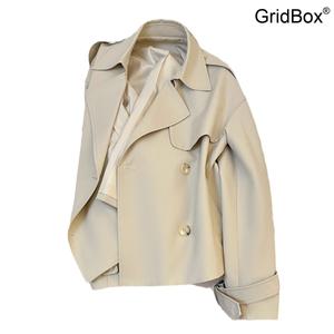 가을 신상 카키색 크롭 트렌치 코트 여성용 가을 스타일 숏 자켓 GirdBox 고급스러운