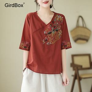 여름철릭원피스 GirdBox 생활한복 개량한복 V넨 자수 반팔 데일리