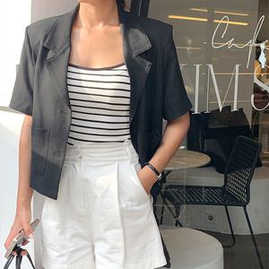 로엘리 데일리 루즈핏 린넨 싱글 자켓 여름 여성 하객룩 반팔 시원한