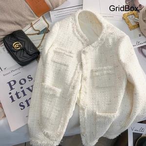 여성화이트정장숏자켓가을겨울캐주얼투피셔츠진주버튼으로GirdBox깔끔한분위기를맞춰주