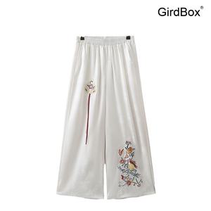 봄 여름 개량한복 GirdBox 자수 플라워 패턴 여성용 와이드 팬츠 데일리 생활한복