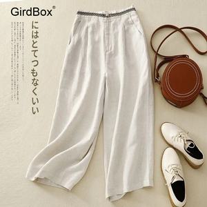 봄여름 개량한복 GirdBox 자수 린넨 와이드팬츠 여성용 데일리 생활한복
