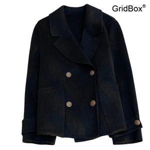 청치마 여성 겨울 정장 자켓 GirdBox 블랙그레이 고급 트위드 더블 숏 코트 숙녀용 캐