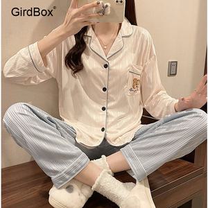 GirdBox 여성잠옷 쿠로미 캐릭터 긴팔 파자마 세트 봄 가을 홈웨어