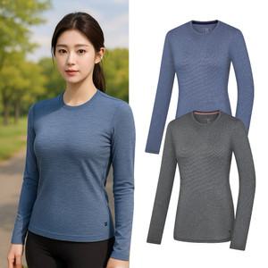 콜핑 2201TK449W 멜란지 스트라이프 봄 등산 긴팔 라운드 티셔츠