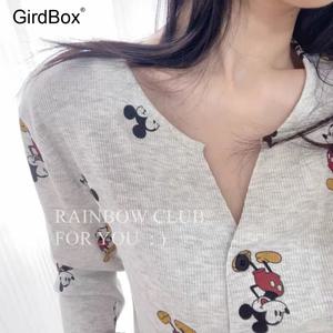 봄 신상 냉감 잠옷 여성 GirdBox 미키마우스 V넥 긴팔 파자마 세트 홈웨어