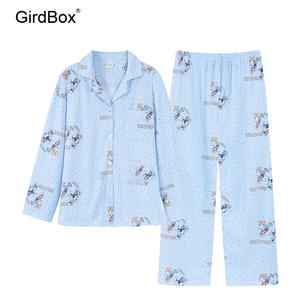 미키마우스 잠옷 여성 긴팔 파자마 세트 GirdBox 면 홈웨어 빅사이즈