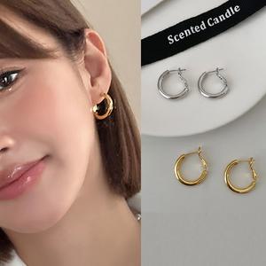 라비트 볼륨 원터치 링 골드 실버 귀걸이 2size